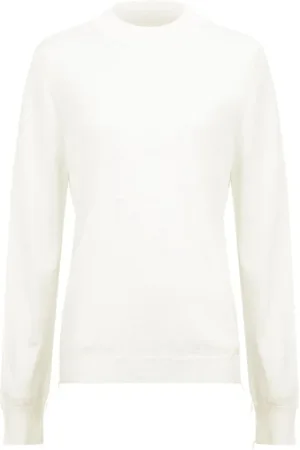 Maison Margiela Strik, Herre, Hvid, L, Uld, Hvid Striktrøje med Ribkant