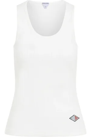 Bottega Veneta Top, Dame, Hvid, XS, Bomuld, Kompakt Ribstrikket Jersey Tanktop i Bomuld