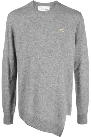 Comme des Garçons Strik, Herre, Grå, S, Uld, Grå uldsweater med asymmetrisk kant