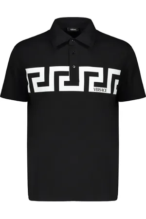 VERSACE Top, Herre, Sort, L, Bomuld, Bomuldspolo med frontprint