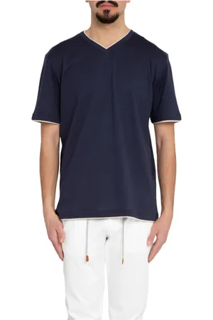 ELEVENTY Top, Herre, Blå, XL, Bomuld, Giza Cotton V-Neck T-shirt