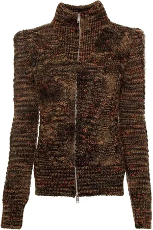 Isabel Marant Strik, Dame, Brun, XS, Uld, Ribstrikket Cardigan med Lynlås
