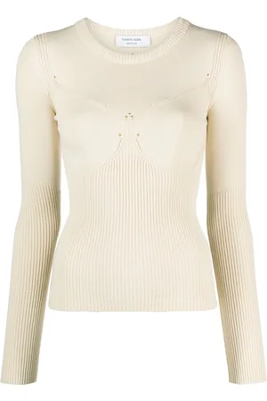 Marine Serre Strik, Dame, Hvid, L, Uld, Ribstrikket Lang Top