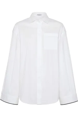 Brunello Cucinelli Bluser & Skjorter, Dame, Hvid, L, Bomuld, Skjorte med spredningskrave og knapper