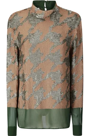 DRIES VAN NOTEN Bluser & Skjorter, Dame, Flerfarvet, M, Pailetbesat High Collar Skjorte med Lukning Bagpå