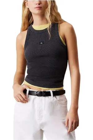 Calvin Klein Top, Dame, Sort, L, Uld, Rib Tank Top Vasket Label