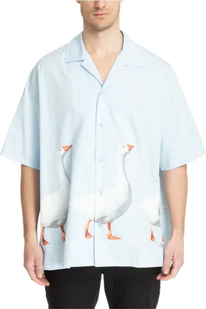 Moschino Skjorte, Herre, Blå, L, Bomuld, Mønstret kortærmet skjorte med logo