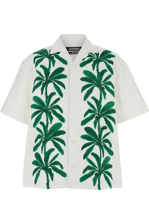 Jacquemus Skjorte, Herre, Flerfarvet, L, Bomuld, Multifarvet Palm Print Skjorte med Indsnit Krave