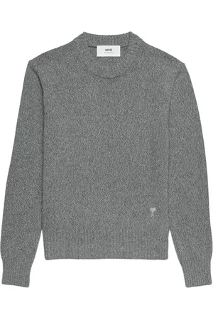 Ami Strik, Herre, Grå, XL, Uld, Broderet Logo Kashmir Sweater Grå