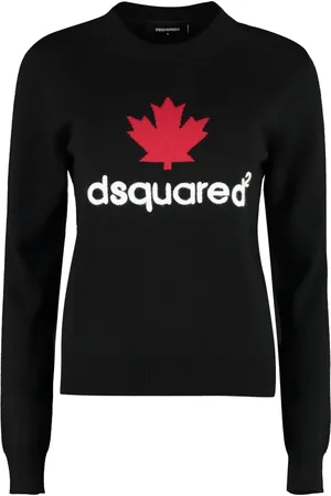 Dsquared2 Strik, Dame, Sort, L, Uld, Ribstrikket Virgin Wool Sweater