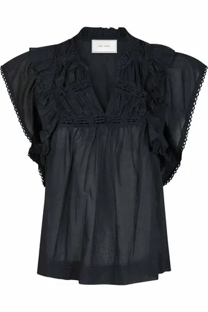 Neo Noir Bluser & Skjorter, Dame, Blå, S, Bomuld, Feminin Voile Bluse med Flæser