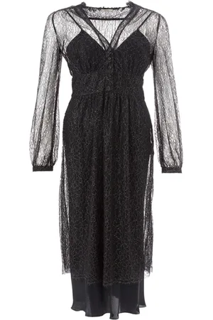 LARDINI Kjole, Dame, Sort, XS, Polyester, Sort, langærmet kjole med pynt og underkjole