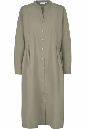 Masai Kjole, Dame, Grå, XL, Bomuld, Oversized skjortekjole med mandarin krave