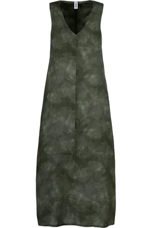 Bomboogie Kjole, Dame, Grøn, L, Digital Print Linen Maxi Dress