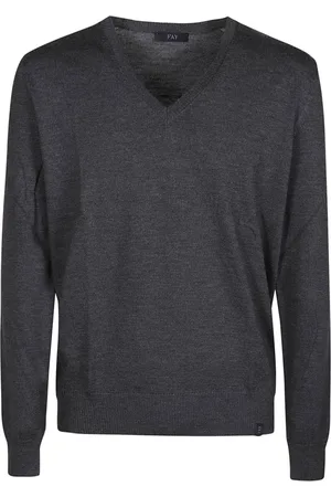 FAY Strik, Herre, Sort, M, Uld, Stilfuld V-hals sweater