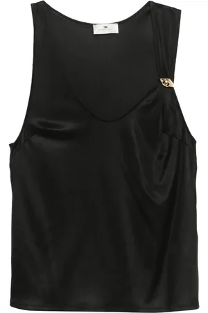Elisabetta Franchi Top, Dame, Sort, S, Sort jersey top med juveldetalje