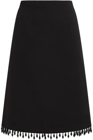 Maliparmi Nederdel, Dame, Sort, S, Polyester, Broderet Midi-nederdel med Frynser