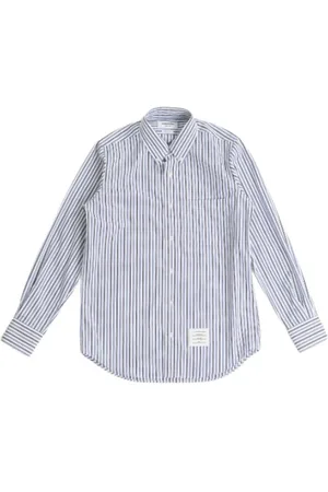 Thom Browne Skjorte, Herre, Blå, 2XL, Bomuld, Navy og Sky Stribet Poplin Skjorte