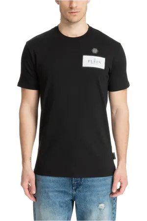 Philipp Plein Top, Herre, Sort, M, Bomuld, Ensfarvet Logo Broderet T-shirt