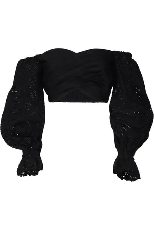 Self-Portrait Bluser & Skjorter, Dame, Sort, S, Bomuld, Sort Heartneck Balloon Sleeve Top
