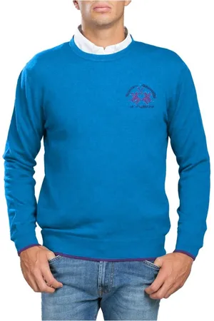 La Martina Strik, Herre, Blå, 4XL, Bomuld, Broderet Logo Sweater