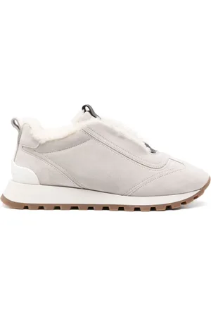Brunello Cucinelli Sko, Dame, Grå, 37 1/2 EU, Suede, Suede Sneakers med Monili