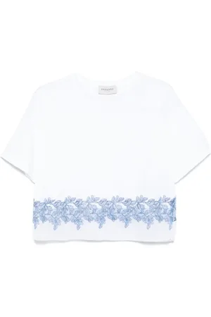 ERMANNO SCERVINO Top, Dame, Hvid, S, Sheer Panel Crew Neck T-shirt