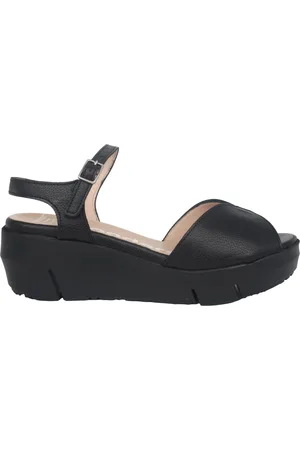 Wonders Sko, Dame, Sort, 35 EU, Læder, Sort læderkile sandal - Behagelig