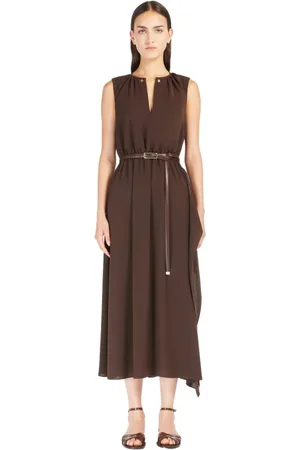 Max Mara Kjole, Dame, Brun, M, Polyester, Flydende cady kjole med pareo nederdel