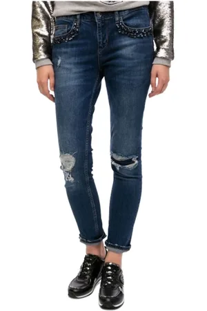 Liu Jo Jeans, Dame, Blå, W31, Bomuld, Destroyed Boyfriend Jeans med juvelbesatte lommer