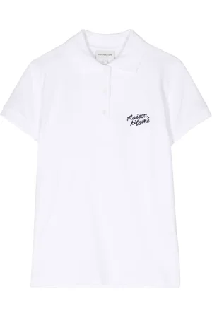 Maison Kitsuné Top, Dame, Hvid, L, Logo Broderet Polo Shirt