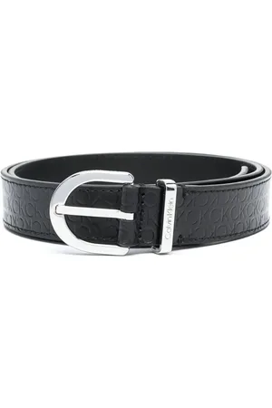 Calvin Klein Tilbehør, Dame, Sort, 80 CM, Læder, Præget læderbælte