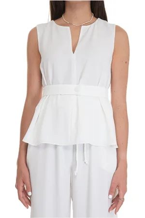 Emporio Armani Top, Dame, Hvid, L, Polyester, V-udskåret, udvidet crêpe top med bælte
