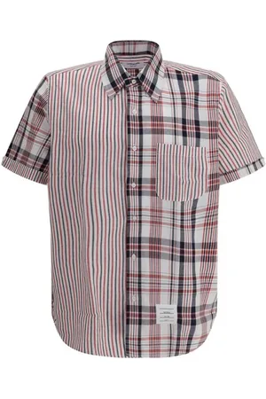 Thom Browne Skjorte, Herre, Flerfarvet, L, Bomuld, Stribet Patchwork Kortærmet Skjorte