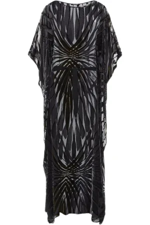 Roberto Cavalli Kjole, Dame, Sort, L, Uld, Guld Ray Velvet Kaftan Kjole