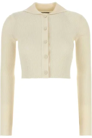 Jil Sander Strik, Dame, Gul, XS, Uld, Kort Kardigan i Creme Uldblanding