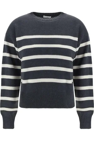 Brunello Cucinelli Strik, Dame, Grå, M, Cashmere, Stribet Cashmere Sweater