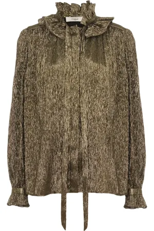 Chloé Bluser & Skjorter, Dame, Gul, M, Polyester, Gylden Metallic Silkebluse med Bånd