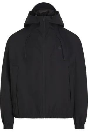 Calvin Klein Jakke, Herre, Sort, S, Polyester, Sort Vandtæt Jakke med Hætte og Snøre