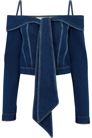 Nina Ricci Jakke, Dame, Blå, L, Uld, Off Shoulder Denim Jakke