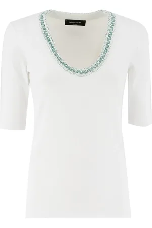 Fabiana Filippi Top, Dame, Hvid, S, Bomuld, Sequin Ribbed Cotton T-shirt