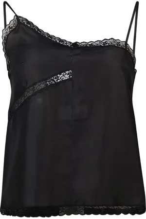 Maison Margiela Top, Dame, Sort, XS, Tyl, Silke Blonde med Asymmetrisk Halsudskæring