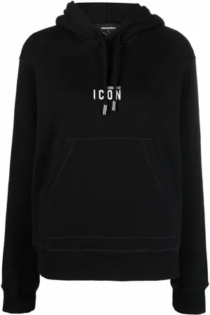 Dsquared2 Sweathshirts & Hoodies, Dame, Sort, M, Bomuld, Sort bomuldshættetrøje med logoprint