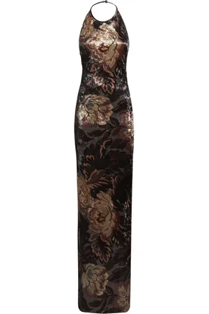 Etro Kjole, Dame, Flerfarvet, XS, Polyester, Grå Kjole med Blomsterprint og Åben Ryg