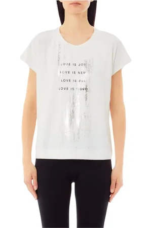 Liu Jo Top, Dame, Hvid, S, Bomuld, Sporty Sweater med Sølvtryk
