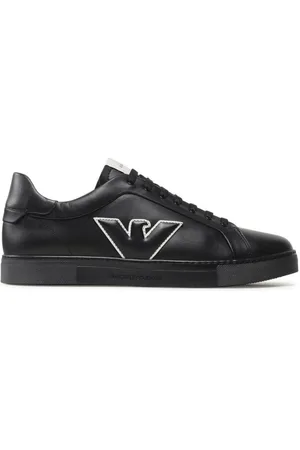 Emporio Armani Sko, Herre, Sort, 41 1/2 EU, Læder, Læder Crossbody Taske Sneakers