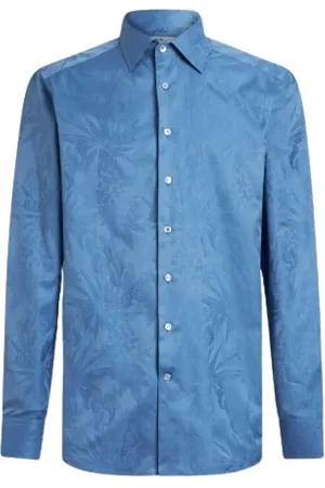 Etro Skjorte, Herre, Blå, L, Uld, Stilfuld Casual Skjorte