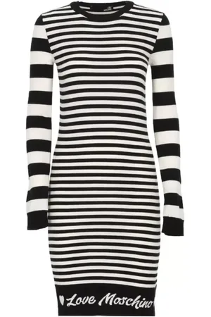 Moschino Kjole, Dame, Sort, L, Stribet Strikkjole med Logo