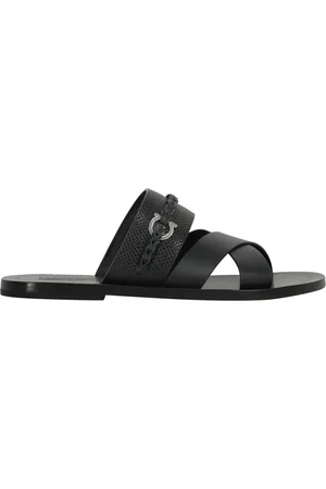 Salvatore Ferragamo Sko, Herre, Sort, 40 EU, Læder, Læder Slides Intrecciato Rund Tå Kalveskind