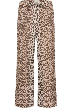 Karen by Simonsen Bukser, Dame, Flerfarvet, M, Leopard Print Straight-Leg Bukser - Taupe